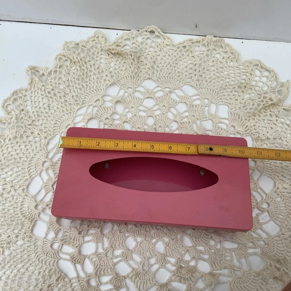 Vintage Pink Plastic Tissue Box Holder Hinged Lid Scalloped Edges granny core